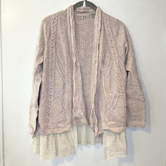 Anthropologie Sweaters - Knitted & Knotted Anthropologie Ruffle Hem Soft Knit Open Front Cardigan sz M